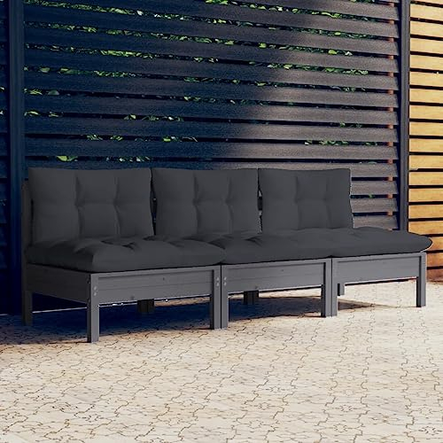 3-Sitzer-Gartensofa mit Anthrazit Kissen,Entspannungssofa,Schlafsofas,Sessel,Lounge-Sofa,Terrassen-Sofa,Rezeption Sofa,Freizeit im Freien,für Wohnzimmer,Schlafzimmer,Familie, Massivholz Kiefer