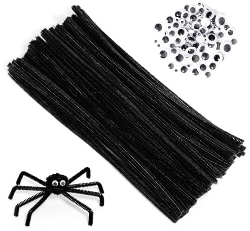 200 Stück Pfeifenreiniger, Schwarz Pfeifenputzer zum basteln Chenilledraht Pfeifenreiniger Pipe Cleaner mit Googly Eyes für DIY Handwerksprojekte Dekorationen (Schwarz)
