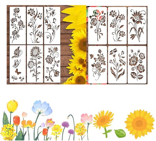 Garden Fence Large Flower Stencils-DIY Decoration,Large Flower Stencils for Wood Fence, Fence Stencils for Painting Large, 2024 New Giant Reusable Floral Stencil Walls (12pcs-H)