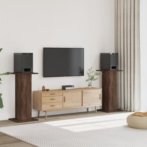 Homgoday Lautsprecherständer 2 STK. Lautsprecher Standfuß Boxenständer Sprecherstände lautsprecherhalterung, für HiFi Heimkino Surround Sound Braun Eichen-Optik 30x30x95 cm