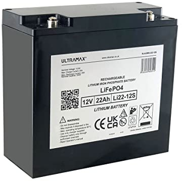 Ultramax LI22-12, batería de fosfato de hierro y litio LiFePO4 de 12 V 22 Ah, cargador incluido
