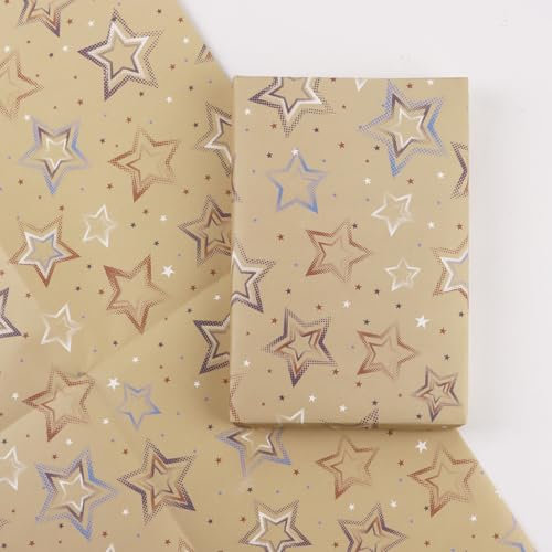 4 Blatt 50x70cm Weihnachtspapier Geschenkpapier Sterne Weihnachten Weihnachtsgeschenkpapier Geschenkverpackung für Xmas Party Papier Geschenke Christmas Wrapping Paper