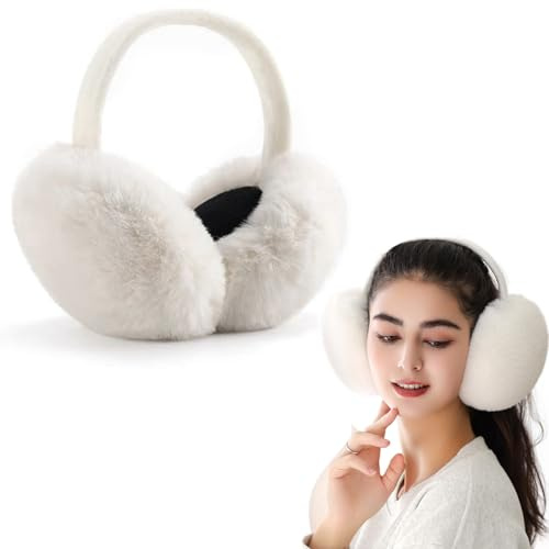 XIWCAFC Ear Muffs Women,Winter Ear Muffs Faux Fur Adjustable Adults Outdoor Windproof Thermal Ear Warmer Skiing Running Earmuffs Covers Protector from Wind Cold Gift for Girls Ladies (White)
