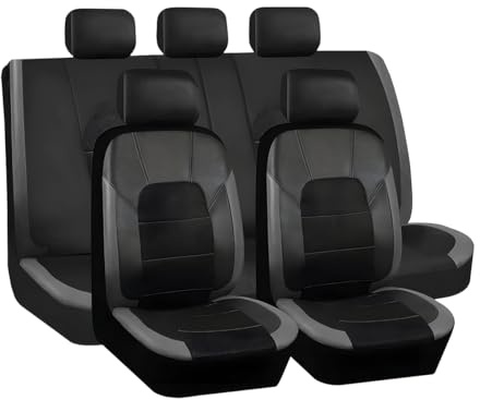 JNNJ 9 Stück Autositzbezüge, atmungsaktiv, atmungsaktiv, für vorne und hinten, komplettes Sitzbezug-Set, universal, geeignet für die meisten Autos Berline (Grau)
