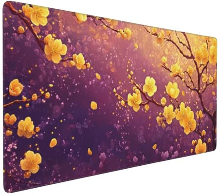 Gaming Mauspad XXL Rosa Mousepad 800x400x4mm gelbe Blume Verlängertes Mauspad Schreibtischauflage,Genähte Kanten Mauspad,Verbessert Präzision Geschwindigkeit Wasserdicht Geeignet für Büro und Spiele