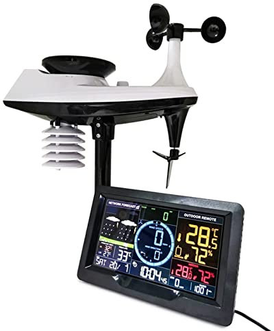 GZKDKZB Estación meteorológica Profesional 7 en 1 con aplicación inalámbrica y Sensor para Exteriores, termómetro para Interiores y Exteriores, Humedad, Velocidad y dirección del Viento, p