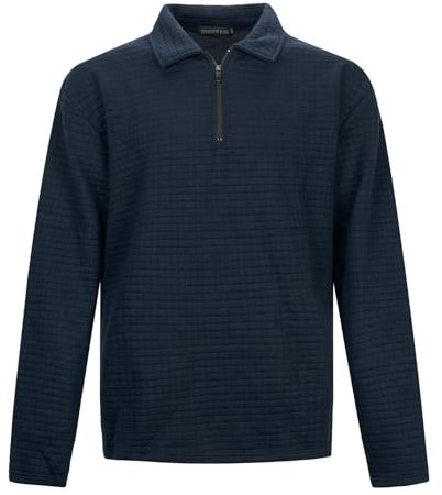 LBL Men's Polo Shirts Long Sleeve Waffle Golf Tops Quarter Zip Polo Shirts Casual T-Shirts APH090 Navy M