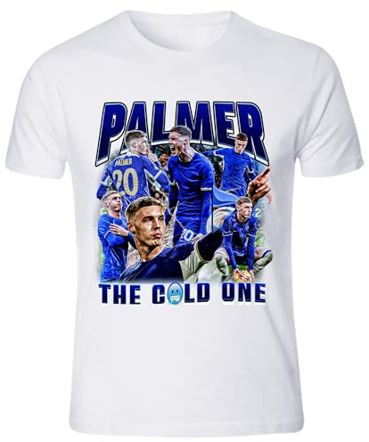 Cole Palmer 'The Cold One' England & Blues - Camiseta de jugador de fútbol americano en tallas para adultos y niños, diseño unisex de algodón, blanco, Altoa única