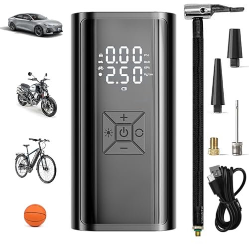 Micacorn Compresseur à Air Portatif 4500mAh Gonfleur Pneus Voiture Electrique sans Fil avec Ecran LCD Mini Pompe à Air Électrique Rechargeable avec Lampe LED pour Vélo Auto Moto Balle