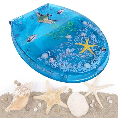 Generisch WC Deckel mit Absenkautomatik, Toilettensitz mit tropischen Fischen transparente 3D dekorative, Toilettendeckel Schnellbefestigung, WC Sitz inkl Montagematerial