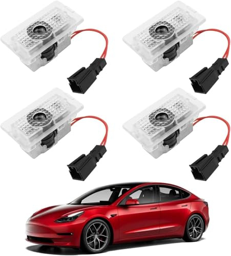 4 Pack Premium Car Door Logo Projector Lights Ultra-Bright Tesla Model 3 & Model Y LED Underbody Lighting | Crisp White Entry Welcome Accent Lights with Easy Installation