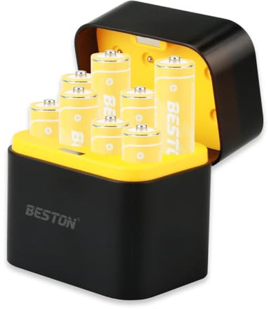 Wiby Caricabatterie + Slot Magnetico con 8 Batterie AA 1,5 V al Litio 2400mAh (Incluse) | Tensione Costante 1,5 V | Ricarica Rapida USB-C | IP68 | BMS Integrato & Protezioni Multiple