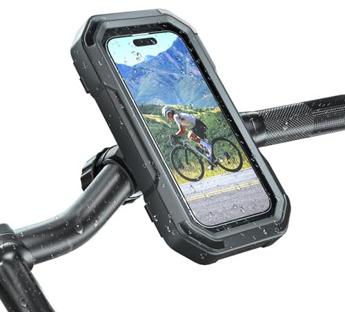 KDD Porta Cellulare Moto Impermeabile - Supporto Telefono Bici con Schermo Tattile e Rotazione a 360°, Porta Telefono Moto per iPhone 16 Pro Max/15/14/13/12 Samsung, Telefoni da 4-6,7 (Nero)