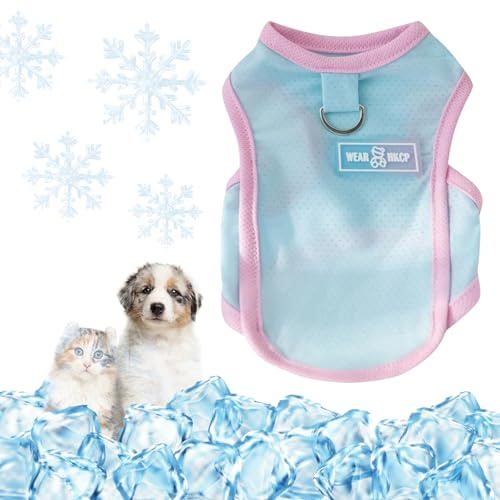 Yaopelky Kühlweste für Hunde, Sommerkleidung mit D-Ring, atmungsaktiv, Welpen-T-Shirt, schnell trocknend, Sonnenschutz, Hunde-Outfits, kühlende Shirts für Outdoor-Aktivitäten (Blau, Größe M (2,5–4
