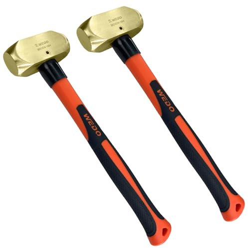 WEDO Sledge Hammer Set of 2 with Fiberglass Handle, 2lb+2lb, Brass Hammer, Drill Crack Hammer, Length 350mm Club Hammer for Demolition/Construction Renovation, One Im Die Forged, Corrosion Resistant