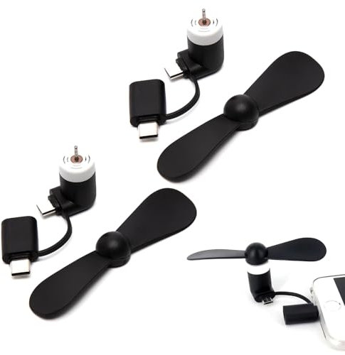 Rakiuty Mini Ventilateur 2 en 1 Silencieux pour Android/Type C-Téléphones, 2 Pièces (Noir)