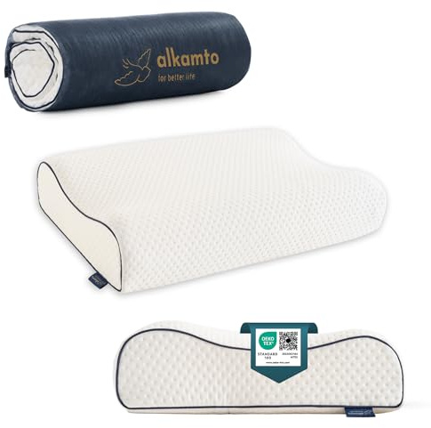 alkamto Memory Foam Kopfkissen 56x37 cm – Ergonomisches Nackenstützkissen – Oeko-Tex Zertifiziert – Thermoregulierender Bezug – Hypoallergen & Waschbar – Für Rücken- & Seitenschläfer (56 x 37 cm)