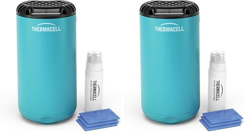 Thermacell Difusor Antimosquitos, Para Exteriores, Jardín y Patio, Protección Eficaz 20 m², Inodoro, Incluye Recambio de 12 Horas + 3 Pastillas, Azul (Paquete de 2)