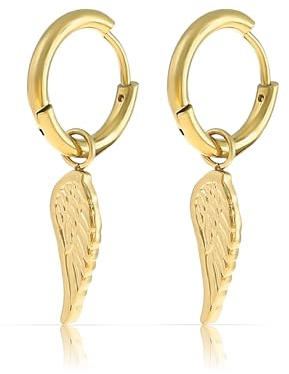 Boucles d'Oreilles Ailes d'Ange Femme Acier Chirurgical 316L Hypoallergéniques Pendantes Or Argent Étanches