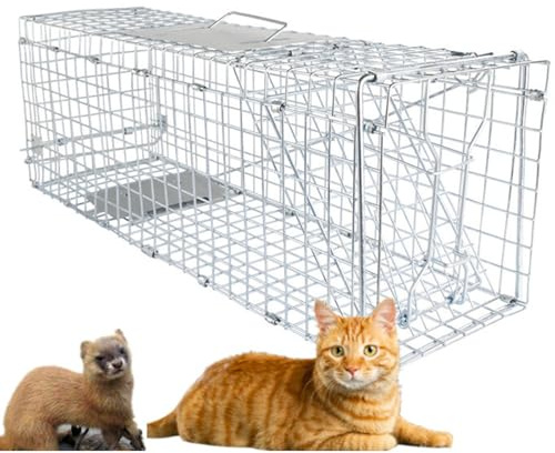 BTRUTY 32in Live Animal Traps For Squirrels, Folding Cat Traps Animal Cage Trap Large Humane Racoon Trap For Rabbits, Feral Cat, Groundhog, Fox