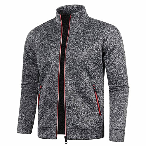 Générique Sweat Zippé Homme Veste Sport Vestes en Tricot mi Saison Coupe Vent Running Jacket Col Mao Bombers De Randonnée Survêtement Respirant Aviateur Couleur Unie Blouson Gris foncé L