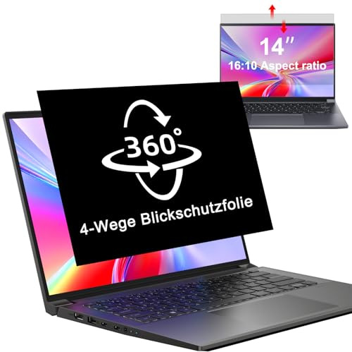 LUSA DESIGN 360° Blickschutzfolie für 14 Zoll Laptop 16:10 Seitenverhältnis | Abnehmbarer Anti Spy Sichtschutzfolie, Anti Blaulicht Blendschutz Blickschutz folie 14 Displayschutz für HP/Dell/Acer/Asus