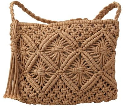 Jdbefuy Straw Crossbody Bag for Women, Bohemian Woven Crochet Shoulder Bag, Handmade Summer Beach Purse & Travel Clutch Handbag, Small Straw Envelope Bag for Vacation & Daily Use (Khaki)
