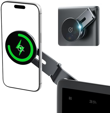 ALAFLY 15W für MagSafe Handyhalterung Auto mit Ladefunktion für Tesla Model 3/Y/S/X/Cybertruck, Klappbares & Ausziehbares Autohalterung Metall mit N55-Magneten für iPhone 17-12