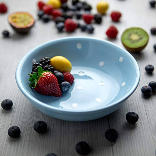 City to Cottage® - Keramik Suppenteller 18.5 cm | Hellblau und Weiß | Polka Dots | Handgemacht | Keramik Teller Suppenschale | Frühstücksteller