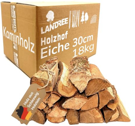 Landree Kaminholz Eiche 18 kg für Holzofen, Lagerfeuer, Feuerschale und Ofen, 30 cm Scheitlänge, kammergetrocknet, Holz, Brennholz, Wood vom Familien-Holzhof aus Schleswig Holstein