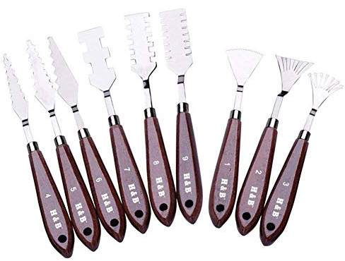 9pcs Painting Knife Set, Stainless Steel Spatula Palette Knives for Artists, Wood Handle Palette Knife Set,Painting Spatula Art Tools for FX Special Effects in Oil Painting or Acrylic Mixing Paints