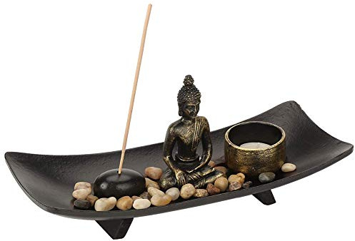 Zen Garten Buddha Räucherstäbchenhalter Bronze Vintage Buda Figuren Deko Weihrauchbrenner Tabletop Räucherstäbchenhalter für Wohnkultur Meditation Entspannen Sie Sich
