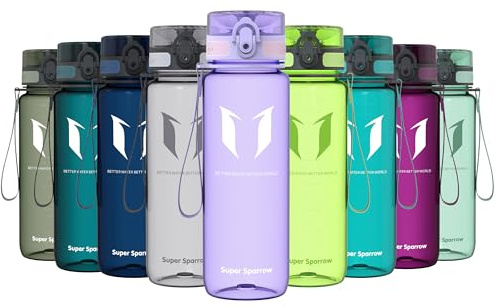 Sparrow Trinkflasche 500ml/750ml/1L - BPA-frei Tritan Wasserflasche 1-Klick | Sportflasche, Auslaufsicher, Leicht, Spülmaschinenfest, Flip Top Flaschen, Sport, Schule, Fitness, Gym, Büro, Reisen, Fahrrad