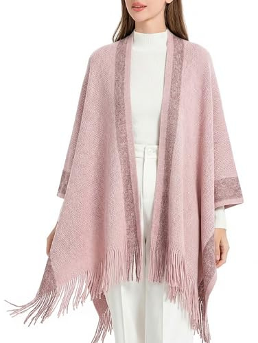 ZLYC Donna Caldo Poncho retrò Sfrangiata Mantella per Autunno Inverno