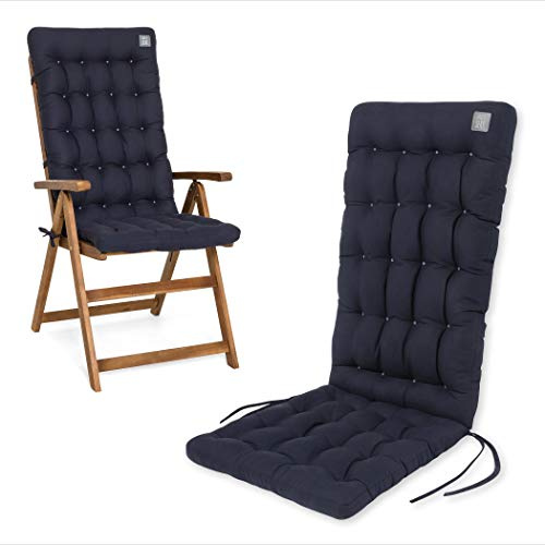 HAVE A SEAT Luxury | Gartenstuhlauflage Hochlehner (1 St.) - Bequeme Sitzauflage - orthopädisch, wetterfest, waschbar bis 95° C, Trockner geeignet - Made in Germany (1 Stück - 120x48 cm, Marine-Blau)