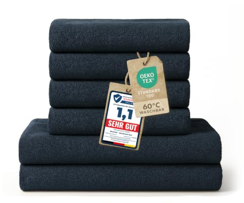 Blumtal Premium Frottier Handtücher Set 4 teilig 100% Baumwolle - Oeko-TEX zertifiziertes Badetuch 2X (70x140 cm) + Towel 4X (50x100 cm) - saugstarkes Frottiertücher Set - Handtücher Blau Dunkel