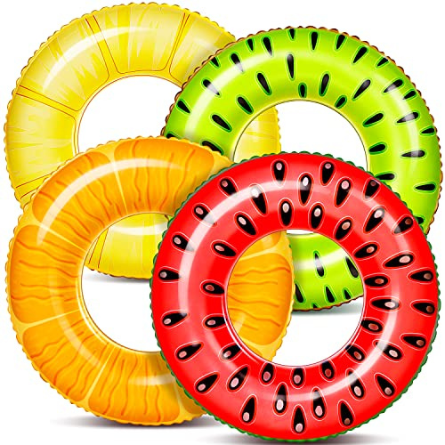 Sloosh Aufblasbare Pool-Schwimmer, Pool-Ringe, Schwimmschläuche, Schwimmspielzeug, Strandschwimmen, Party-Spielzeug für Kinder und Erwachsene, 4 Stück