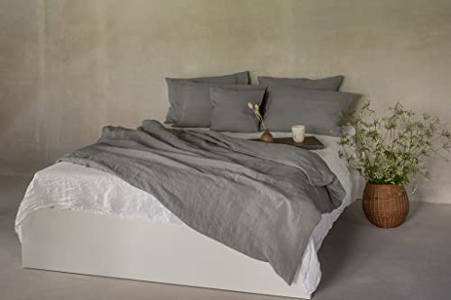 Ger3as Set Copripiumino/ 100% Biancheria da Letto in Lino Lavato, con Chiusura Hotel, StoneWashed (Grigio, 200 x 200 cm, 2Pz. 80 x 80 cm)