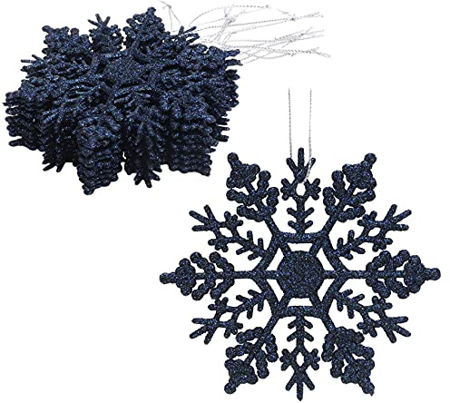 Christmas Concepts® Packung mit 12-10 cm Glitter Schneeflocke zum Aufhängen - Weihnachtsschmuck… (Mitternachtsblau)