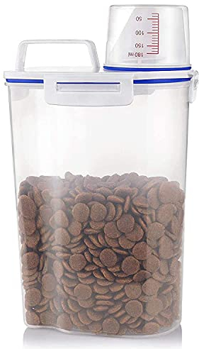 Taylor & Brown Airtight Pet Food Storage Container with Measuring Cup, Large Pour Spout and 4 Seal Buckles for Small Dog Cat Birds Dry Food and Grains (White)