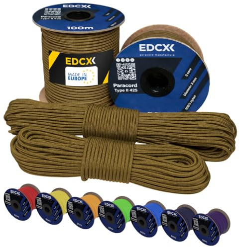 EdcX 3mm Nylon Paracord 425 (15, 30, 50 und 100m) - Typ II, 100% Nylonseil, 3 Litzen Seil, 3mm Nylonseil in vielen Farben| Solid Color