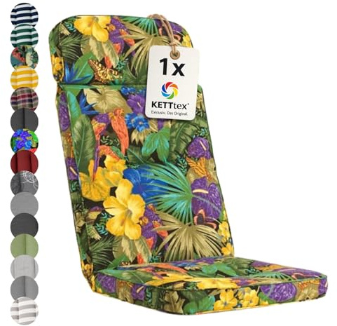 KETTtex EXKLUSIV Auflage Hochlehner Papagei I Gartenstuhl Polster 120x50x7cm I hochwertige & Pflegeleichte Sesselauflage I Wetter- & formbeständige Stuhlauflage I weich & robust I KTH3 Sitzauflage