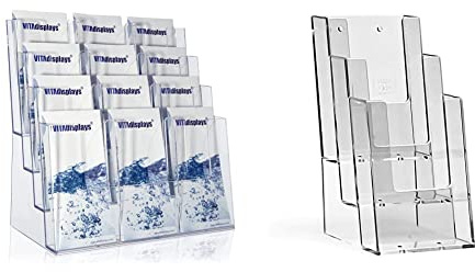 Prospekthalter DIN A4 / A5 / DIN lang vierstufig Aufsteller Prospektständer Acryl glasklar Prospekthalter & 1/3 A4 (trifold) Tisch-Prospektständer, 3 Fächer (Innenmaß: 10.1 cm) optionale Wandmontage