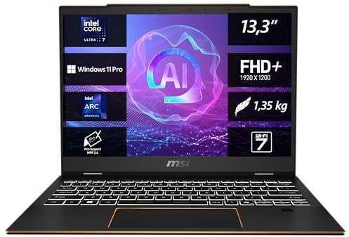 MSI Summit 13 AI+, Business Laptop, Copilot+ PC, 13,3 FHD+, Intel Core Ultra 7 Prozessor 258V, 32 GB LPDDR5X-8533 RAM, 1 TB, Intel Arc 140V GPU, Windows 11 Pro, QWERTZ Tastatur, Evo A2VMTG-007