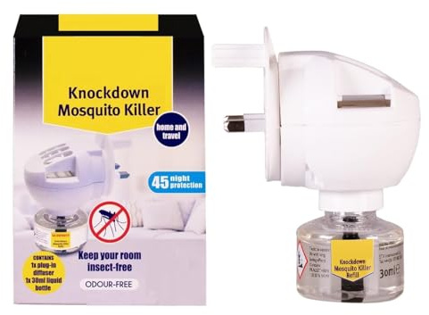 Knockdown Mosquito Killer Plug-in- 30ml Refills-Plug-in Insect Killer-Keep Your Room Insect Free - Lasts for up to 45 Nights Home And Travel(Mosquito Plug In Unit)