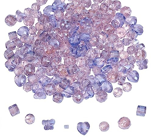 BEEFLYING 180 Cuentas de Cristal Transparente para Hacer Joyas, Mariposa de Cristal, corazón Redondo, Cuentas de galón facetadas para Collar, Pulsera, Pendientes, Bricolaje (Lila)