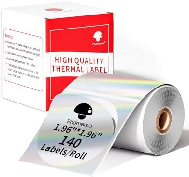 Phomemo Holographic Silver Thermal Runde Etiketten für M220 M250 M221 | M120 M150 M108 M110 M421 Etikettendrucker für DIY-Logo-Design, Namensschild, 1 Rolle, 50x50mm, 140 Etiketten/Rolle