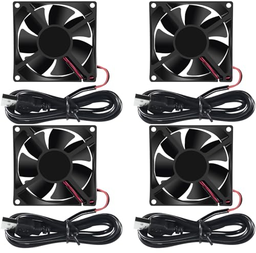 Lot de 4 ventilateurs 80 mm 8025 USB 80 x 80 x 25 mm CC 5 V 80 x 25 mm, roulement à billes 80 mm, 25 mm de rechange pour refroidissement PC