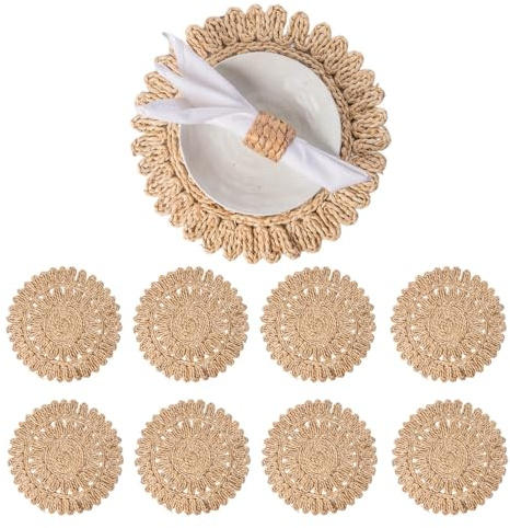 13.8 Set of 8 Round Woven Corn Husk Placemats by Laquedecraft | Protects Tables from Heat & Scratches, Perfect for Everyday Dining, Family Gatherings and Holiday Entertaining