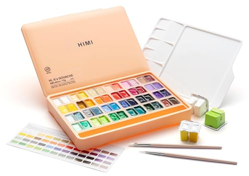 HIMI Twin Cup Jelly Gouache - Juego de pintura de gelatina, 48 colores, 12 g, diseño de gelatina, pintura no tóxica para lienzo y papel, suministros de arte para profesionales (Peach Fuzz)
